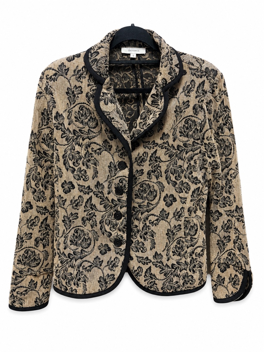 dressbarn Black and Tan Floral Jacquard Blazer